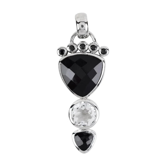 Anhänger Onyx-Trillion, Topas weiß, Spinell, 4,5cm, rhodiniert - MeinSchmuckShop
