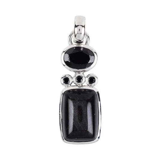 Anhänger, Silberglanzobsidian, Spinell (schwarz), 3,5cm, rhodiniert - MeinSchmuckShop