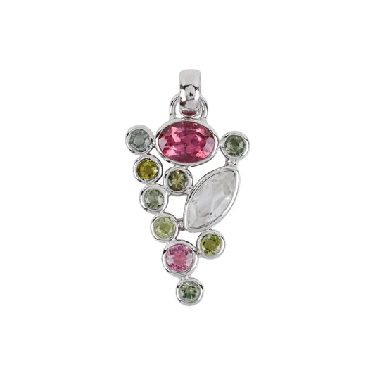 Anhänger Turmalin rosa, Topas weiß, Peridot, 3,6cm, rhodiniert - MeinSchmuckShop
