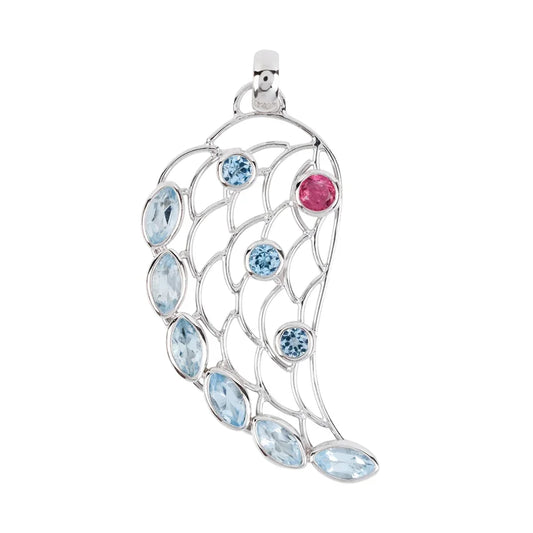Anhänger Topas blau, Turmalin rosa, Flügel, 6,0cm - MeinSchmuckShop