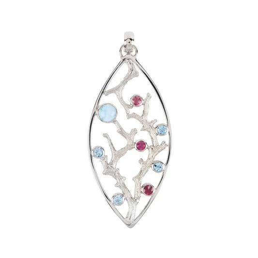 Anhänger Korallenäste mit Larimar, Turmalin, Topas, 7,6cm, rhodiniert - MeinSchmuckShop