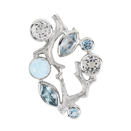 Anhänger Korallenast Larimar, Topas weiß und blau, 3,8cm, rhodiniert - MeinSchmuckShop