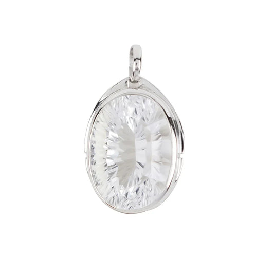 Anhänger Bergkristall Oval facettiert (19 x 14mm), 2,8cm, rhodiniert, Concave Cut - MeinSchmuckShop