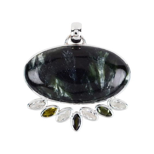 Anhänger Serafinit oval, Topas und Turmalin Marquise, 4.5 x 4.3cm, rhodiniert - MeinSchmuckShop