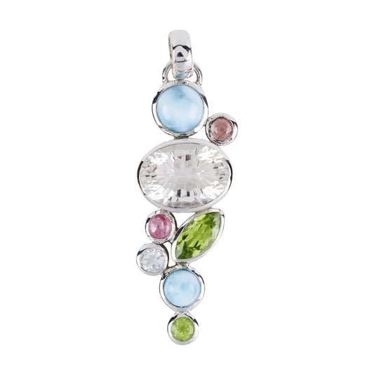 Anhänger Bergkristall, Larimar, Turmalin, Peridot, Topas, 5,1cm, rhodiniert - MeinSchmuckShop