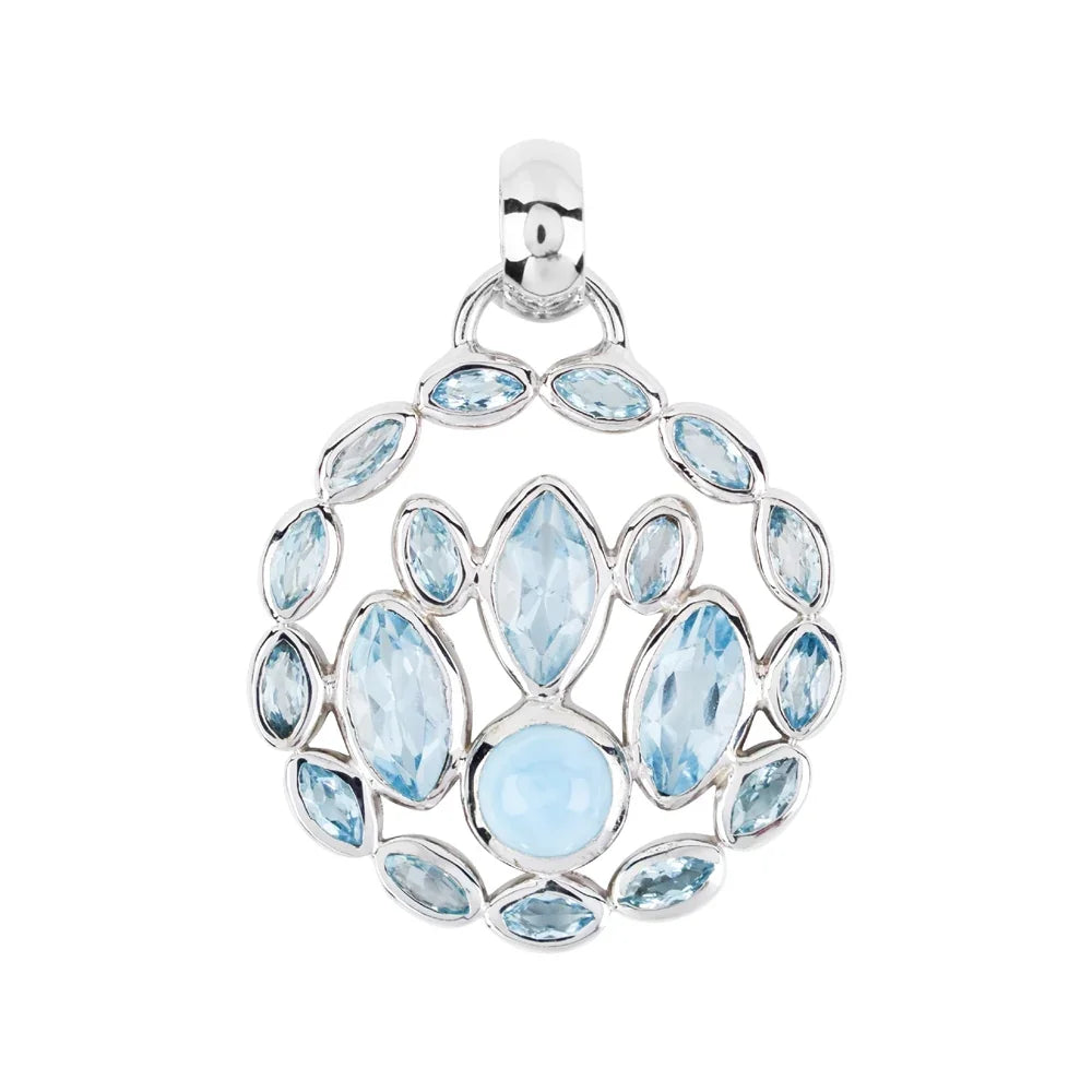 Anhänger Topas blau Marquise, Larimar, 4,0cm, rhodiniert - MeinSchmuckShop