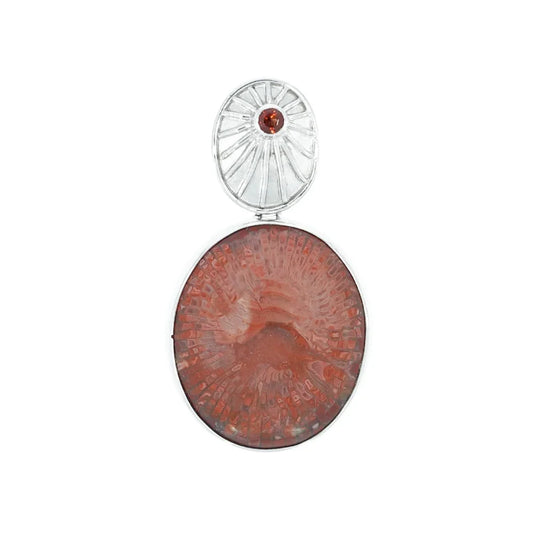 Anhänger Hornkoralle, Oval (25 x 20mm), Granat, 4,0cm, rhodiniert - MeinSchmuckShop