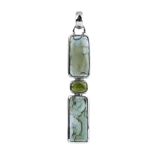 Anhänger Moldavit, Turmalin (grün), 4,6cm, rhodiniert - MeinSchmuckShop