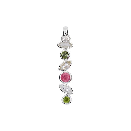 Anhänger Topas weiß, Turmalin grün und rosa, 4,6cm, rhodiniert - MeinSchmuckShop