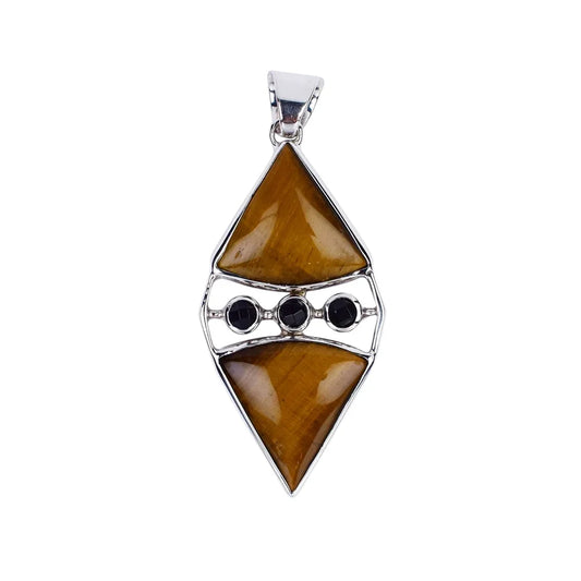 Anhänger Tigerauge (Dreiecke), Onyx, 6,0cm, rhodiniert - MeinSchmuckShop