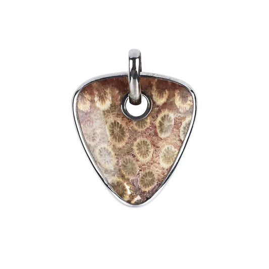 Anhänger versteinerte Koralle, Dreieck (33mm), 4,0cm, rhodiniert - MeinSchmuckShop
