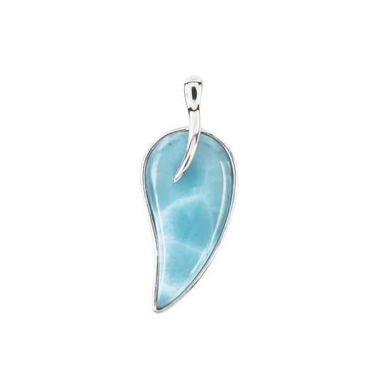 Anhänger Larimar, Tropfen (27 x 13mm) gebogen, 3,8cm, rhodiniert - MeinSchmuckShop