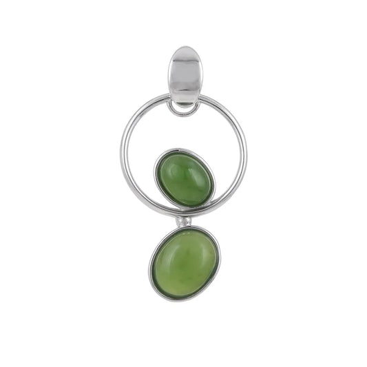 Anhänger Nephrit-Jade, Oval in Kreis, 3,6cm, rhodiniert - MeinSchmuckShop