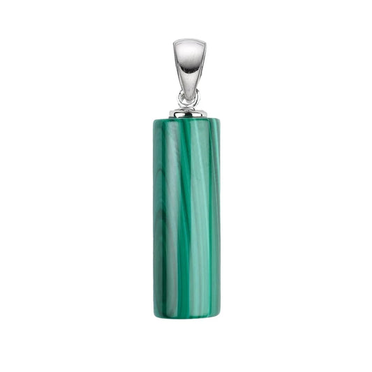 Anhänger Malachit (stab.) Zylinder (30 x 10mm), 4,0cm, rhodiniert - MeinSchmuckShop