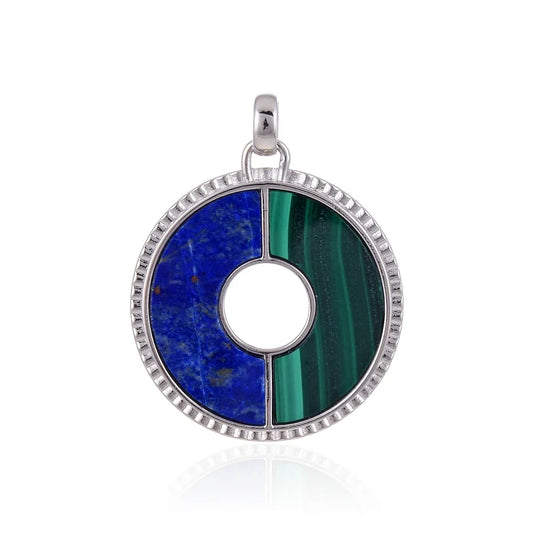 Anhänger Malachit, Lapis Lazuli, Halbrund (25 x 12mm), 3,6cm, rhodiniert - MeinSchmuckShop