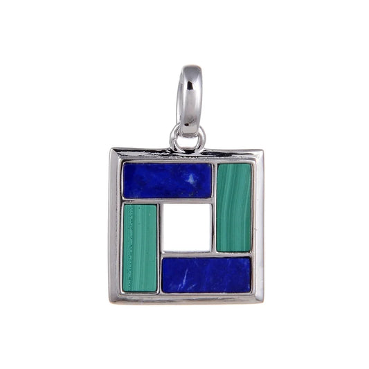 Anhänger Malachit, Lapis Lazuli Rechtecke (10 x 4mm), 2,6cm, rhodiniert - MeinSchmuckShop