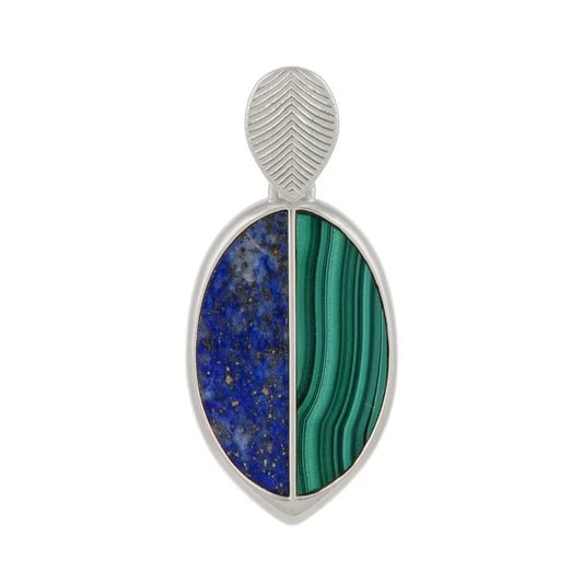 Anhänger Malachit, Lapis Lazuli Halbovale (30 x 10mm), 4,7cm, rhodiniert - MeinSchmuckShop