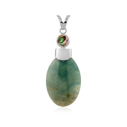 Anhänger Chalcedon (grün) Oval (38 x 24mm), 6,2cm, rhodiniert - MeinSchmuckShop