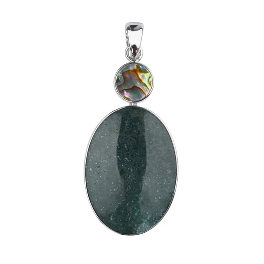 Anhänger Chalcedon (grün) Oval (35 x 24mm), Paua Muschel, 5,8cm, rhodiniert - MeinSchmuckShop