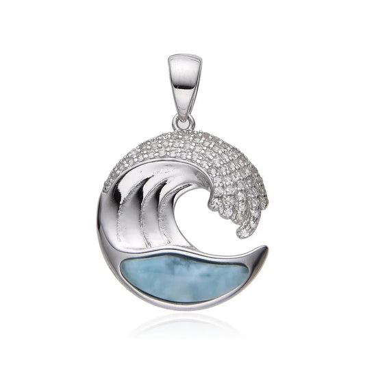 Anhänger Larimar, Welle mit Topas, 2,9cm, rhodiniert - MeinSchmuckShop