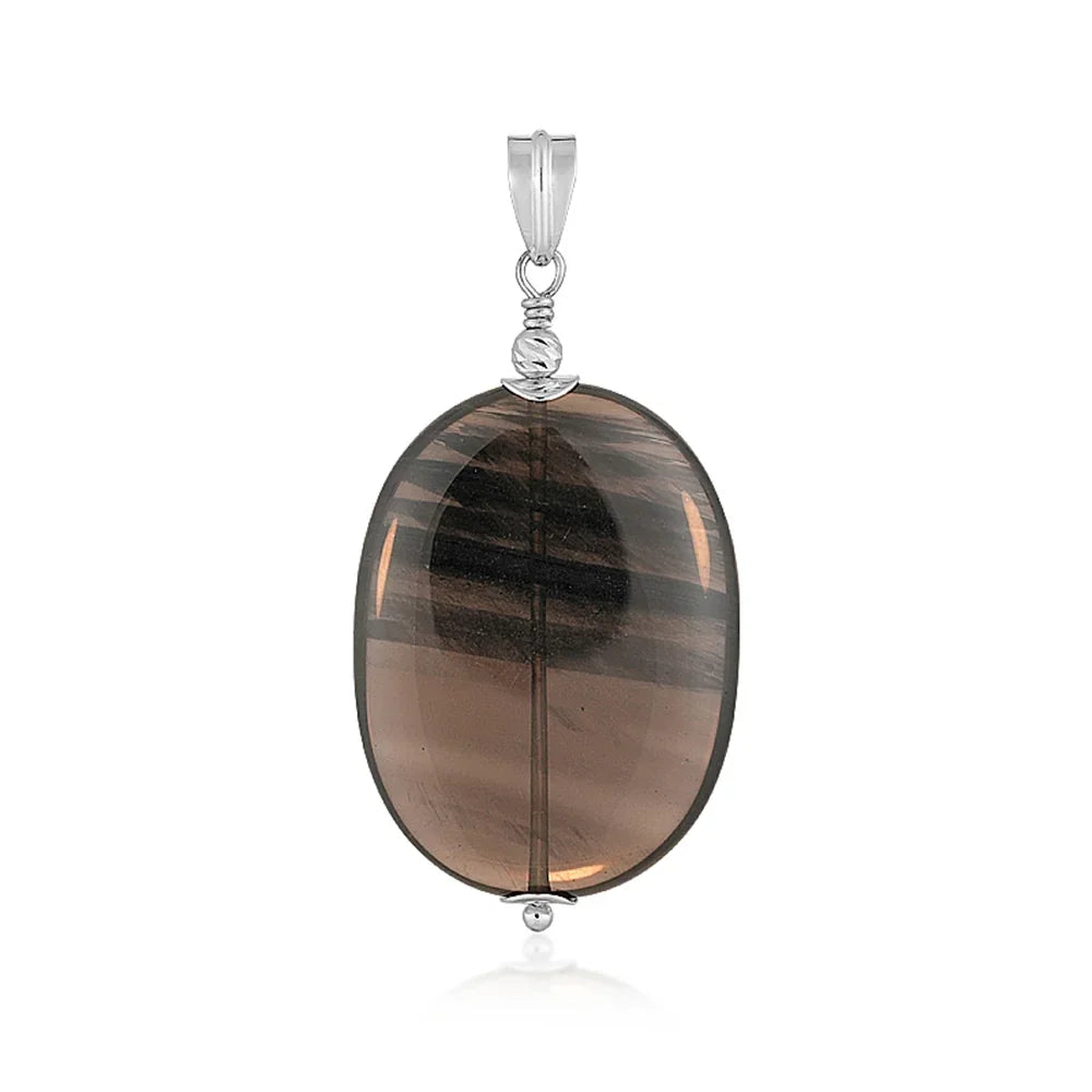 Anhänger Obsidian (Lamellenobsidian), Oval (40 x 30mm), 5,0cm, rhodiniert - MeinSchmuckShop