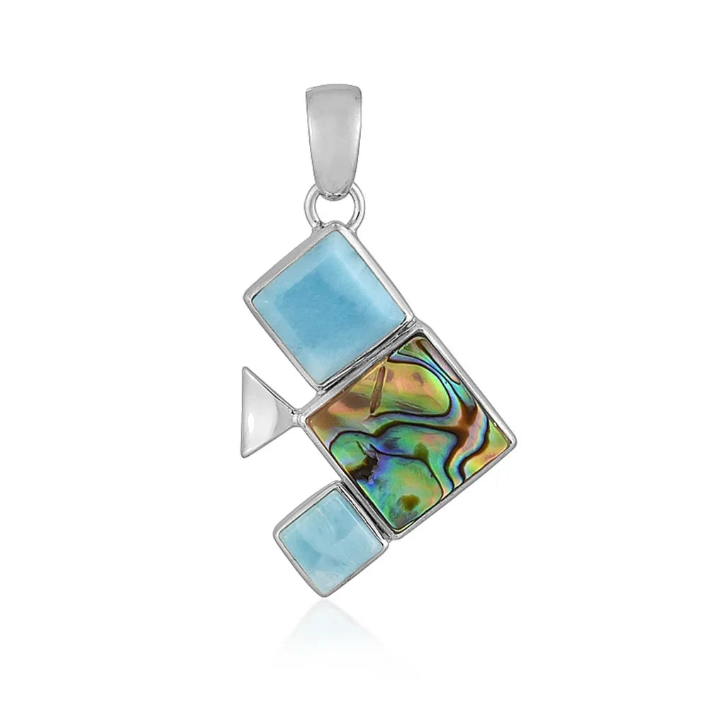 Anhänger Larimar Fisch mit Quadraten, Paua Muschel, 4,0cm - MeinSchmuckShop
