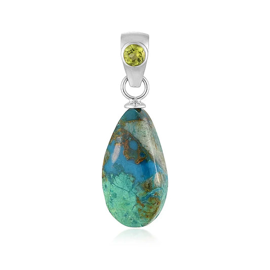 Anhänger Chrysocoll (stab.), Tropfen (20 x 14mm), Peridot, 3,5cm, rhodiniert - MeinSchmuckShop