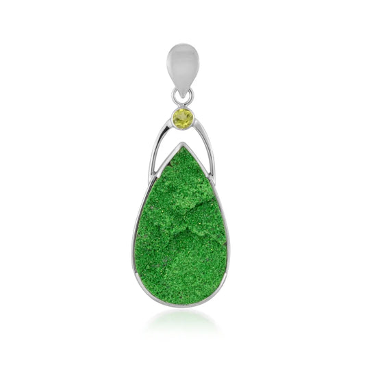 Anhänger Uwarowit, Tropfen (33 x 19mm), Peridot, 4,6cm, rhodiniert - MeinSchmuckShop