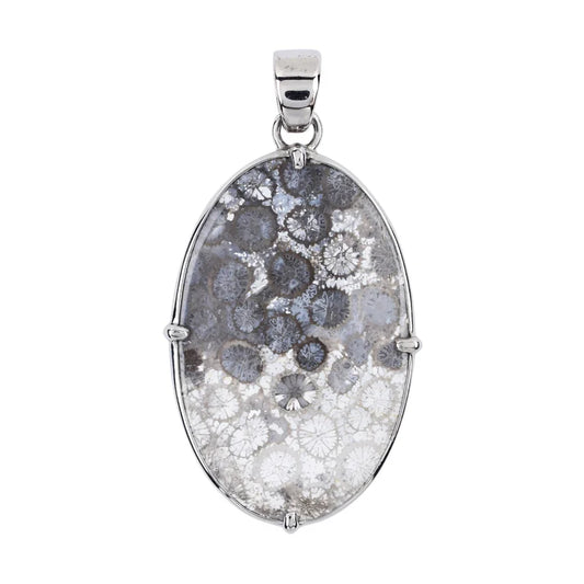 Anhänger versteinerte Koralle, Oval (40 x 25mm), 5,5cm, platiniert - MeinSchmuckShop
