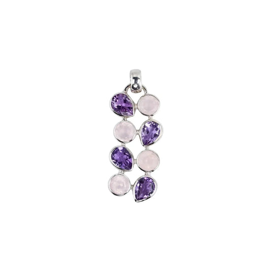 Anhänger Rosenquarz rund, Amethyst Tropfen, 4,0cm, platiniert - MeinSchmuckShop