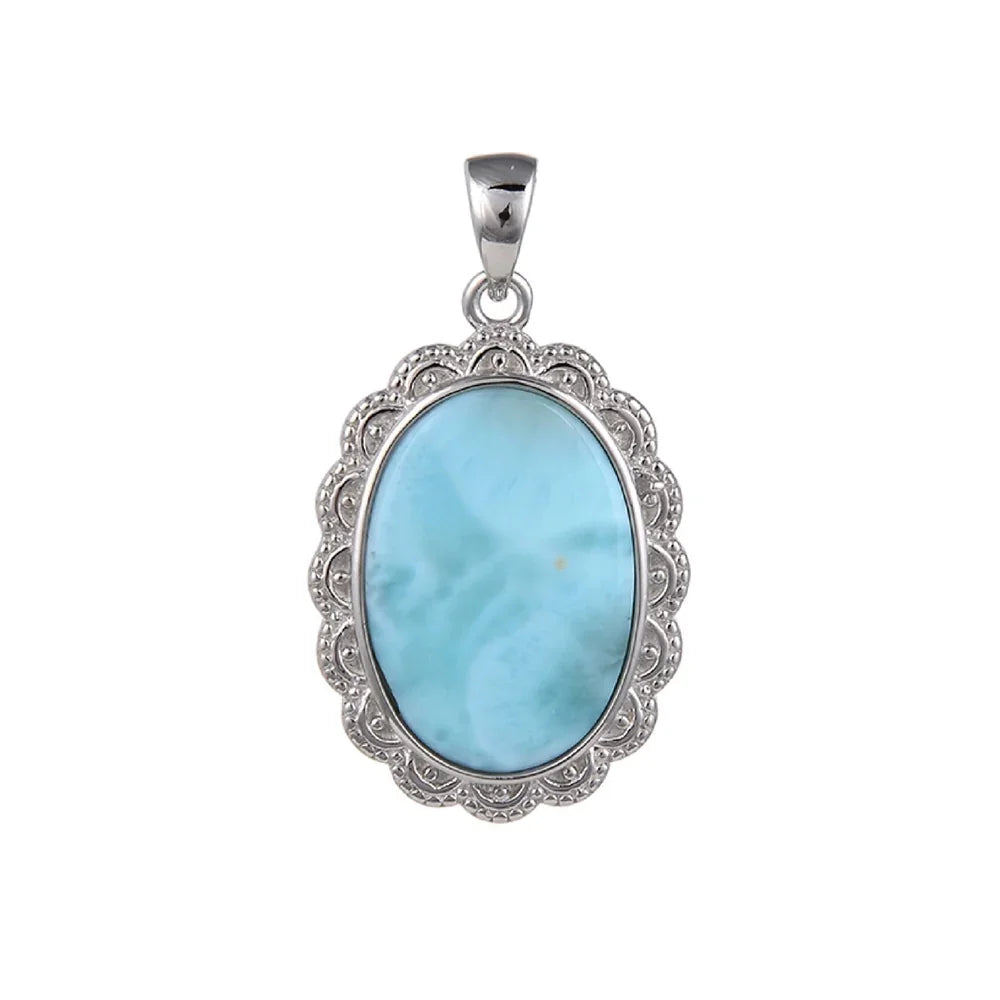 Anhänger Larimar Oval mit Rahmen (18 x 13mm), 2,8cm, platiniert - MeinSchmuckShop