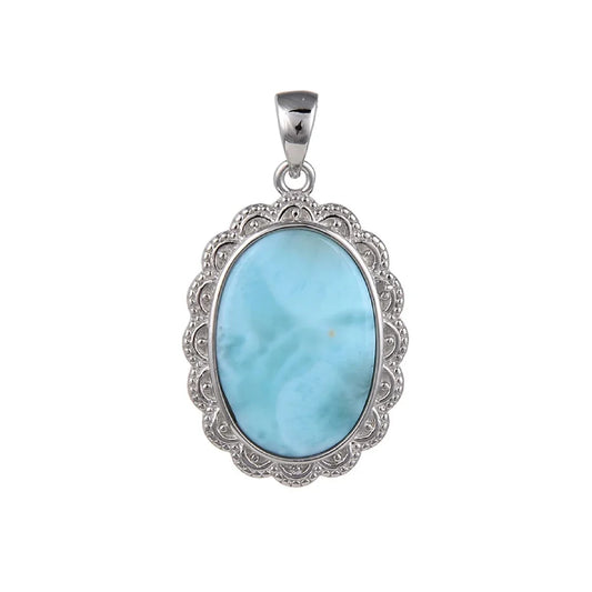 Anhänger Larimar Oval mit Rahmen (18 x 13mm), 2,8cm, platiniert - MeinSchmuckShop