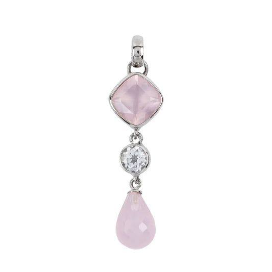 Anhänger Rosenquarz, Briolette (13mm), Cushion, Topas, 4,8cm, platiniert - MeinSchmuckShop