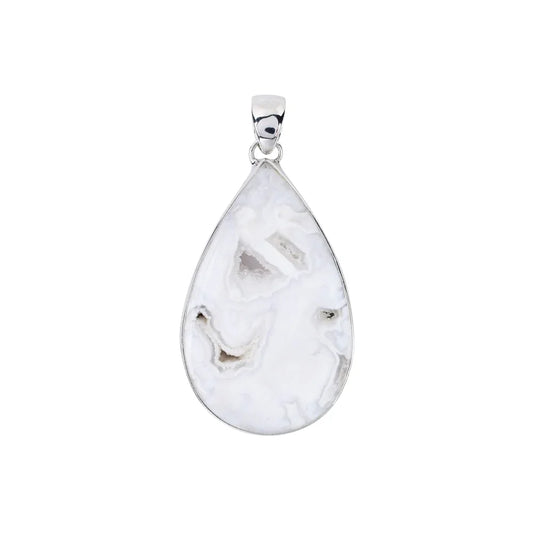 Anhänger Achat Druzy (weiß) Tropfen, 4,0cm, platiniert - MeinSchmuckShop