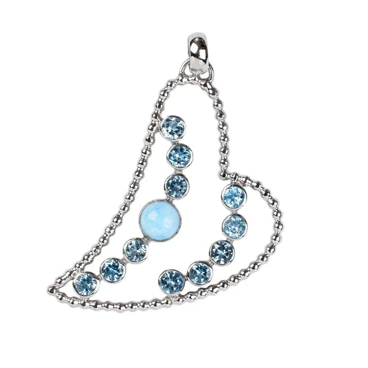 Anhänger Herz Topas (blau), Larimar, 5,7cm, platiniert - MeinSchmuckShop