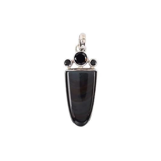Anhänger Obsidian (Regenbogenobsidian), Spinell schwarz, 4,4cm, platiniert - MeinSchmuckShop
