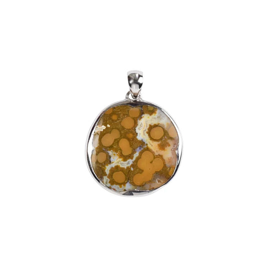 Anhänger Ozeanjaspis rund (30mm), 4,2cm, platiniert - MeinSchmuckShop