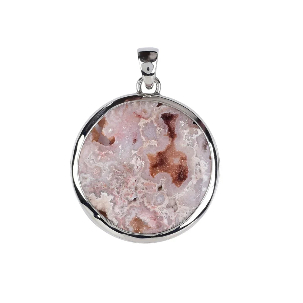 Anhänger Lcae-Achat mit Druzy rund (30mm), 4,2cm, platiniert - MeinSchmuckShop