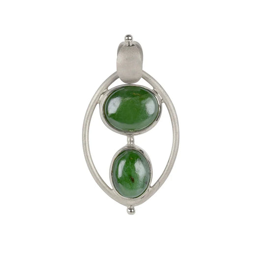 Anhänger Nephrit-Jade, Ovale in Oval, 4,1cm, platiniert - MeinSchmuckShop
