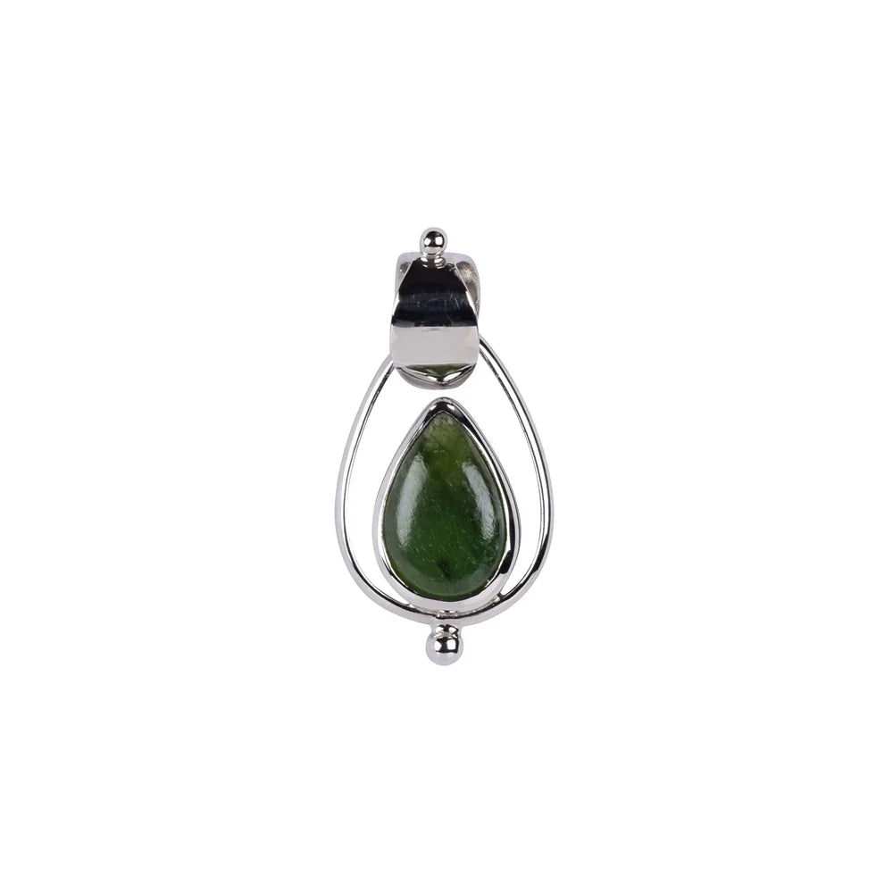 Anhänger Nephrit, Tropfen (12 x 8mm), 3,0cm, platiniert - MeinSchmuckShop