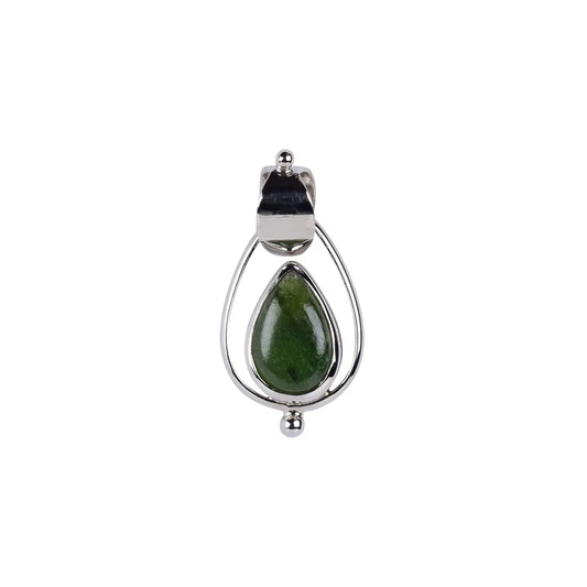 Anhänger Nephrit, Tropfen (12 x 8mm), 3,0cm, platiniert - MeinSchmuckShop