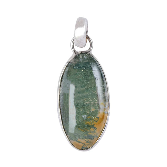 Anhänger Moosachat, Oval (26 x 14mm), 3,5cm, platiniert - MeinSchmuckShop