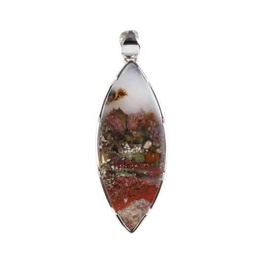 Anhänger Moosachat (braun-rot), Marquise, 6,2cm, platiniert - MeinSchmuckShop
