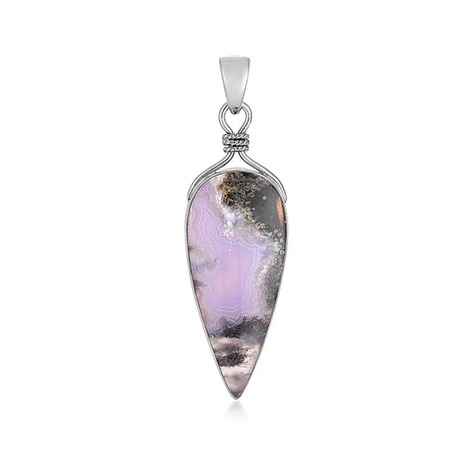 Anhänger Chalcedon (lila), Tropfen (40x18 mm), 5,0cm, platiniert - MeinSchmuckShop
