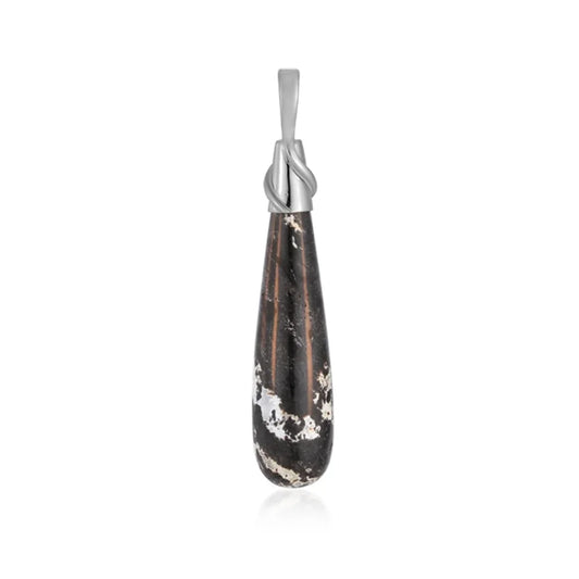 Anhänger versteinertes Palmholz, Tropfen (42 x 9mm), 5,2cm, platiniert - MeinSchmuckShop