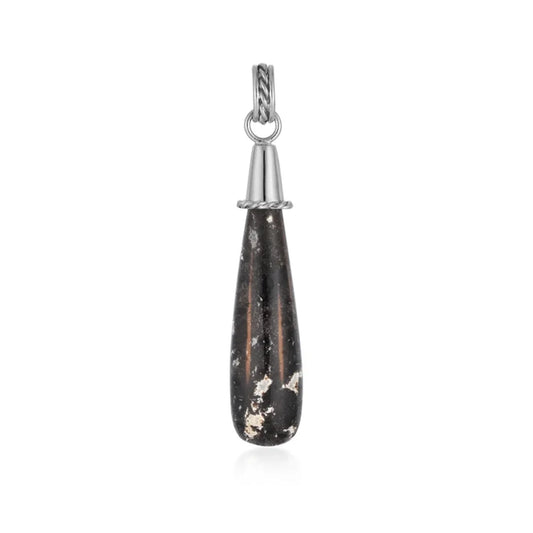 Anhänger versteinertes Palmholz, Tropfen (42 x 10mm). 5,2cm, platiniert - MeinSchmuckShop