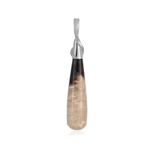 Anhänger versteinertes Palmholz, Tropfen (42 x 10mm), 5,2cm, platiniert - MeinSchmuckShop
