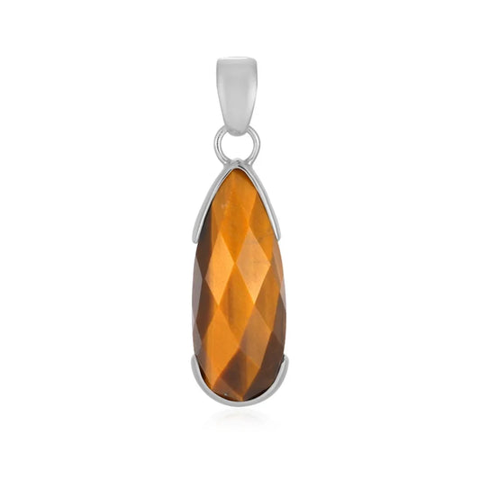 Anhänger Tigerauge Tropfen (30 x 12mm) facettiert, 4,2cm, platiniert - MeinSchmuckShop