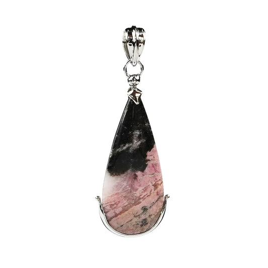 Anhänger Rhodonit Tropfen (40 x 18mm), 5,5cm, platiniert - MeinSchmuckShop