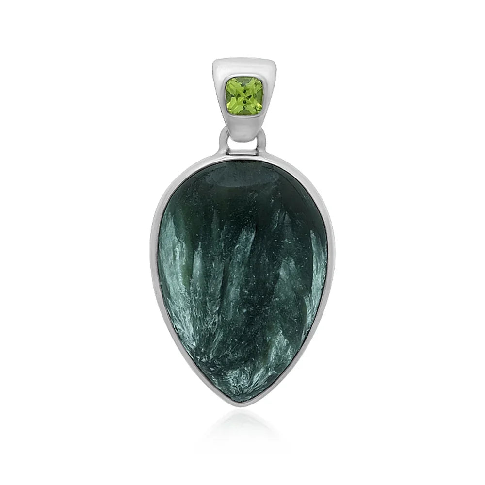 Anhänger Serafinit Tropfen (24 x 18mm), Peridot, 3,4cm, platiniert - MeinSchmuckShop